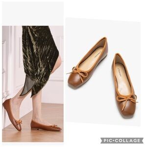 NEW C.PARAVANO LAMBSKIN LEATHER LINING SQUARE TOE BALLET FLATS BROWN